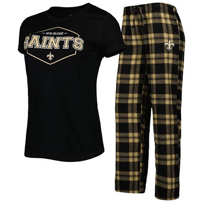 Concepts Sport Ensemble de nuit avec t-shirt et pantalon New Orleans Saints Badge pour femme Noir/doré