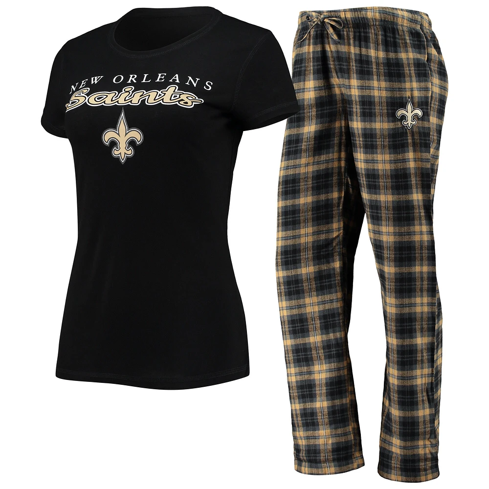 Ensemble t-shirt et pantalon Concepts Sport pour femme avec logo New Orleans Saints noir/doré