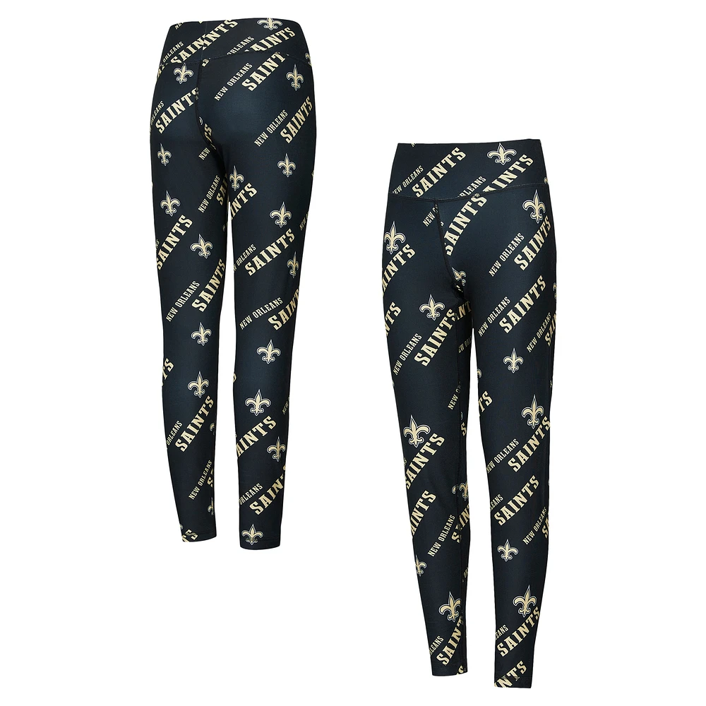 Women's Concepts Sport Black New Orleans Saints Breakthrough Allover Print Knit Sleep Leggings