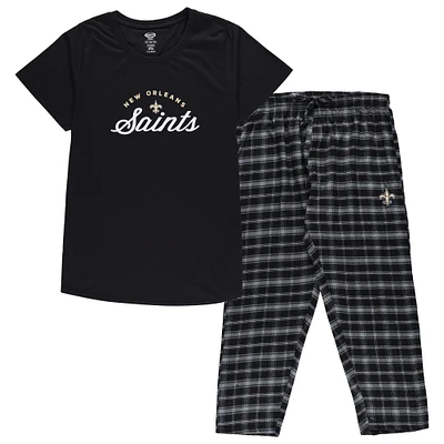 Women's Concepts Sport Black New Orleans Saints Plus Badge T-Shirt & Flannel Pants Sleep Set