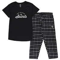 Women's Concepts Sport Black New Orleans Saints Plus Badge T-Shirt & Flannel Pants Sleep Set