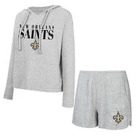 Women's Concepts Sport Gray New Orleans Saints Juniper Long Sleeve Hoodie T-Shirt & Shorts Set