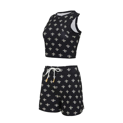 Ensemble de nuit Concepts Sport New Orleans Saints Gauge pour femmes, débardeur court et short imprimé sur toute la surface