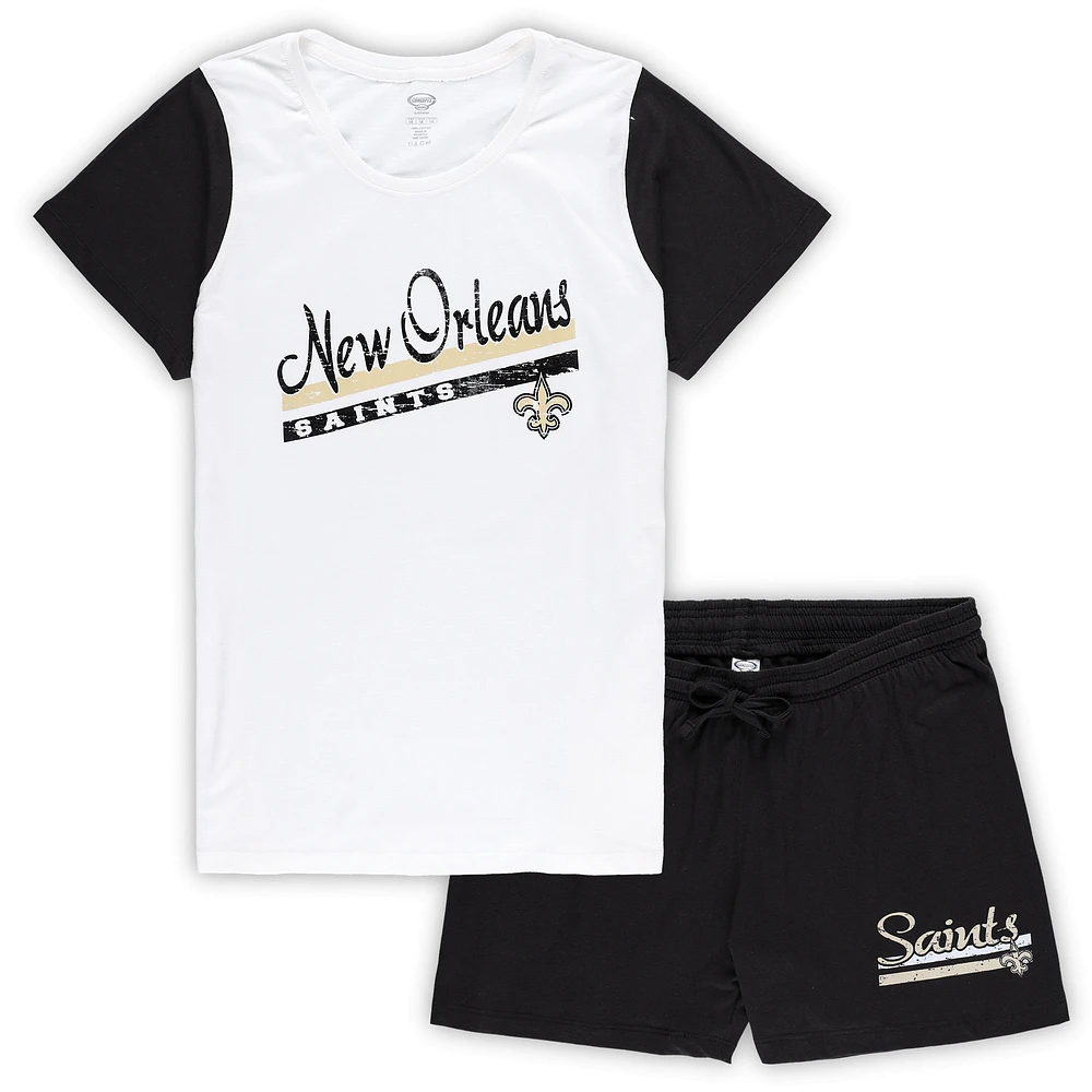 Women's Concepts Sport White/Black New Orleans Saints Plus Downfield T-Shirt & Shorts Sleep Set