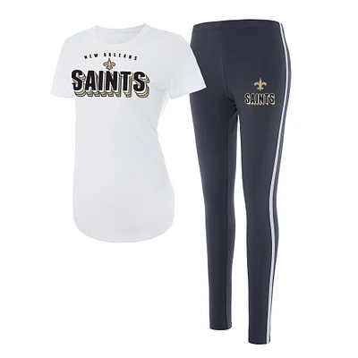 Women's Concepts Sport White/Charcoal New Orleans Saints Sonata Short Sleeve Top & Leggings Set
