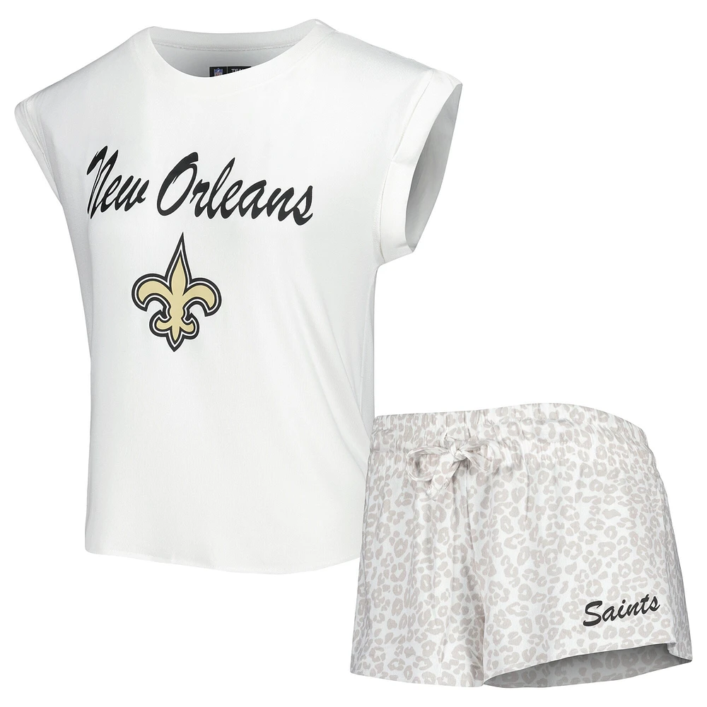 Ensemble de pyjama et short en tricot New Orleans Saints Montana Concepts Sport pour femmes, blanc/crème