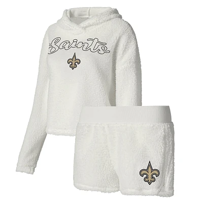 Women's Concepts Sport  White New Orleans Saints Fluffy Pullover Sweatshirt & Shorts Sleep Set