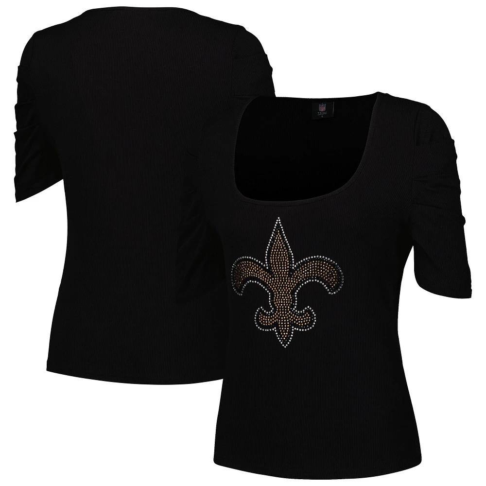 Cuce - Haut à encolure carrée et manches bouffantes New Orleans Saints pour femmes, noir