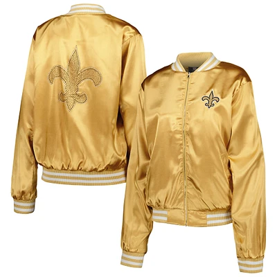 Veste universitaire entièrement zippée en strass Cuce Gold New Orleans Saints pour femmes