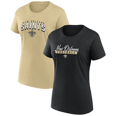 Ensemble combiné de t-shirts fan Fanatics pour femmes, noir/or, New Orleans Saints