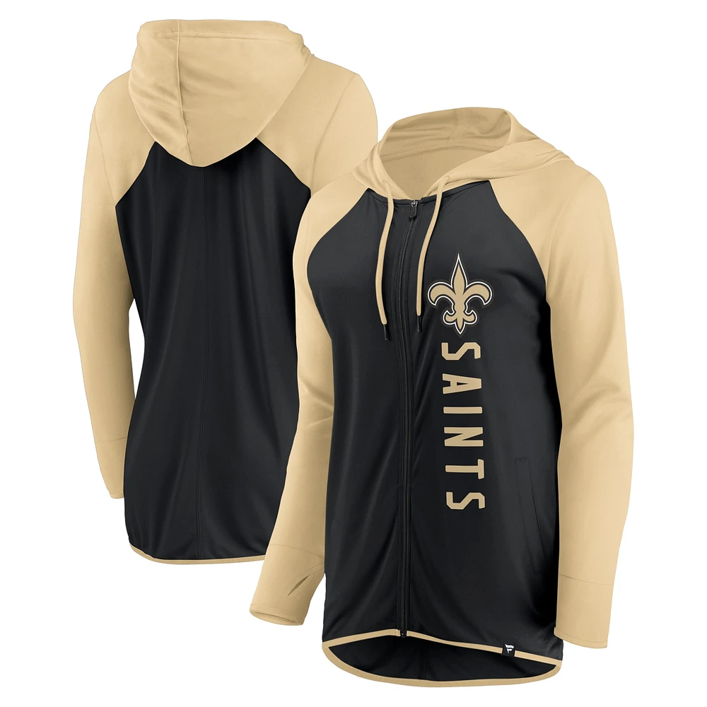 Sweat à capuche entièrement zippé Fanatics pour femmes, noir/or, New Orleans Saints Forever Fan