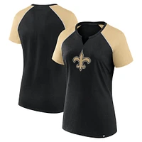 T-shirt raglan pailleté noir/or pour femme Fanatics New Orleans Saints