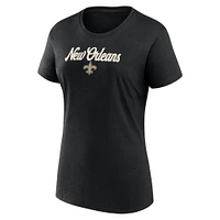 Women's Fanatics  Black/Heather Charcoal New Orleans Saints Script T-Shirt & Shorts Lounge Set