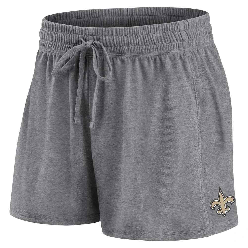 Ensemble t-shirt et short Fanatics pour femmes noir/anthracite chiné New Orleans Saints Script Lounge