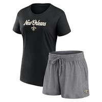 Ensemble t-shirt et short Fanatics pour femmes noir/anthracite chiné New Orleans Saints Script Lounge