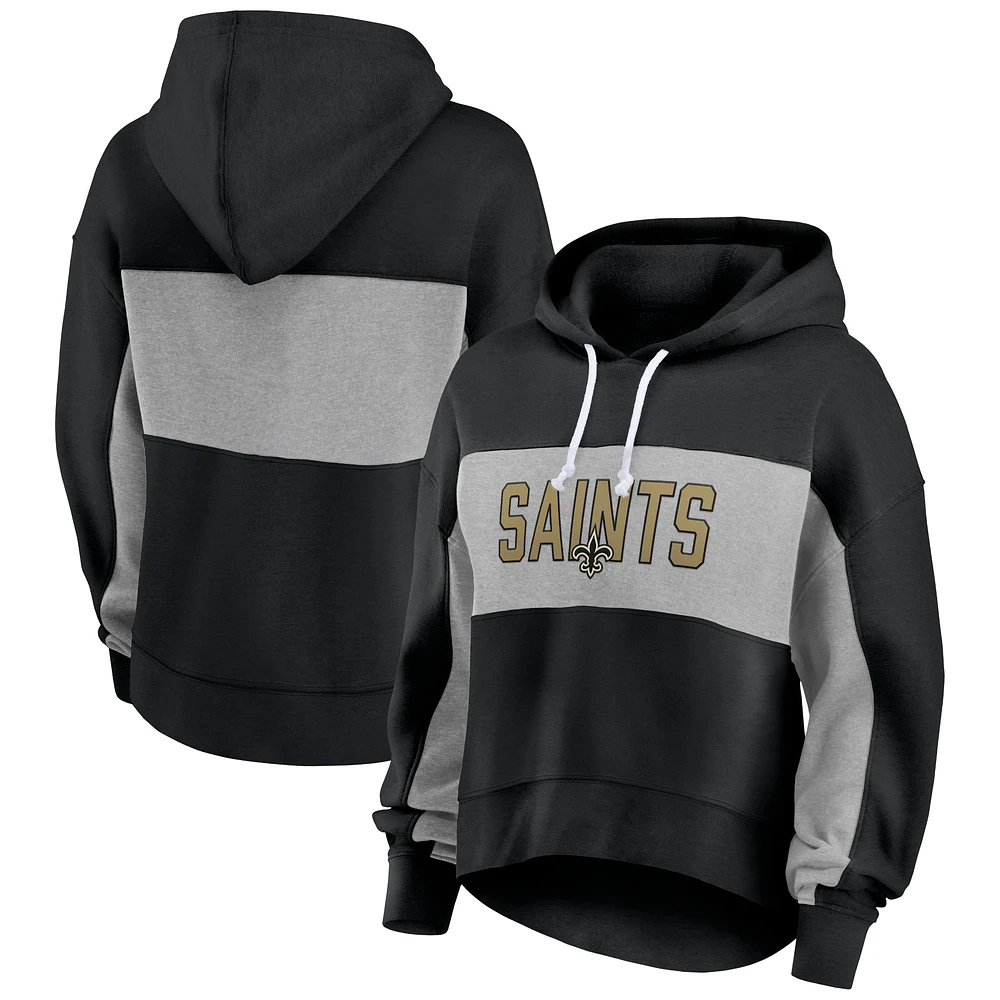 Sweat à capuche Fanatics pour femmes noir/gris chiné New Orleans Saints Filled Stat Sheet