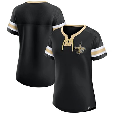 T-shirt à lacets style maillot Bling Athena des New Orleans Saints pour femmes Fanatics Black