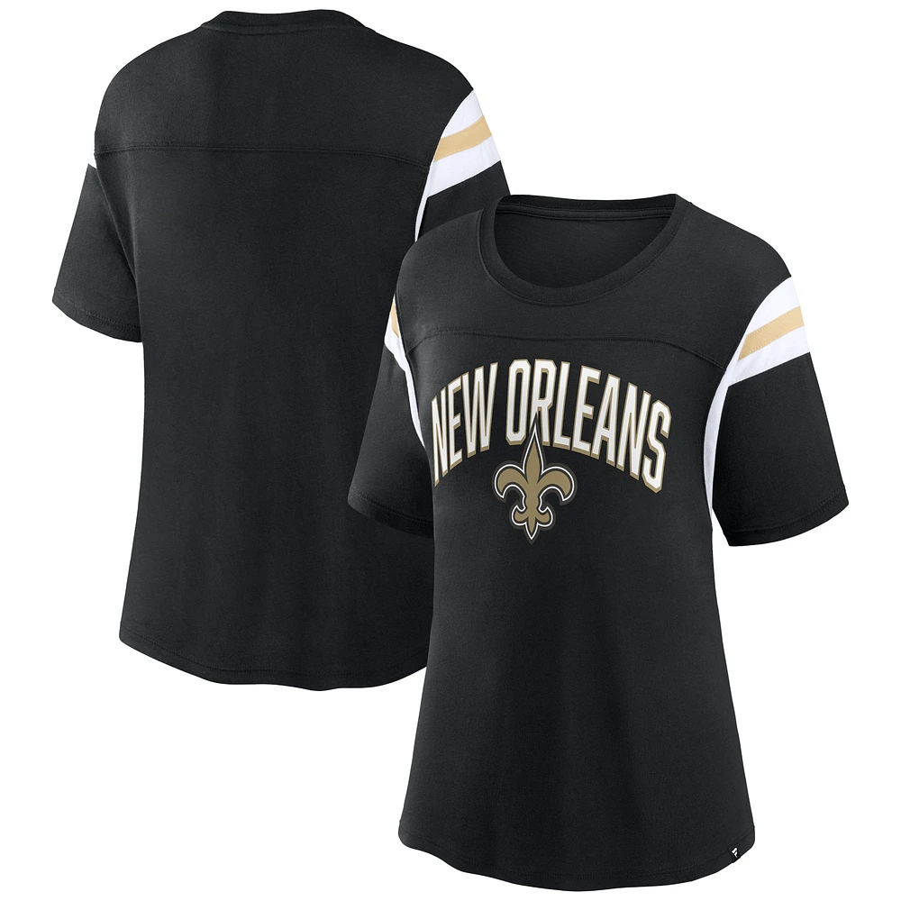 T-shirt noir à rayures gagnées Fanatics New Orleans Saints pour femmes