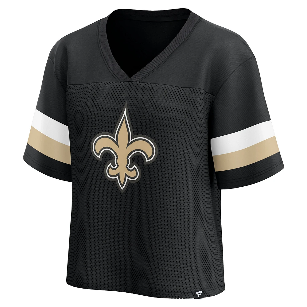 T-shirt court à col en V noir New Orleans Saints pour femme Fanatics