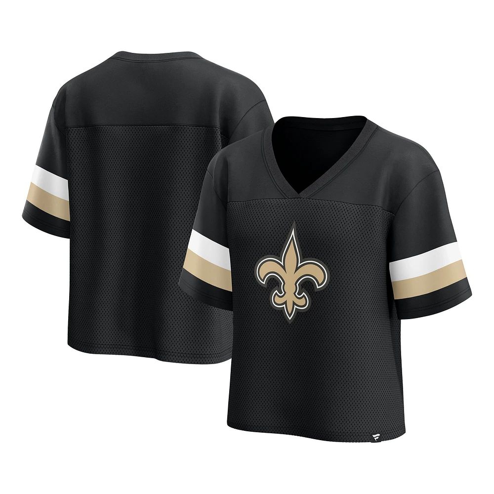 T-shirt court à col en V noir New Orleans Saints pour femme Fanatics