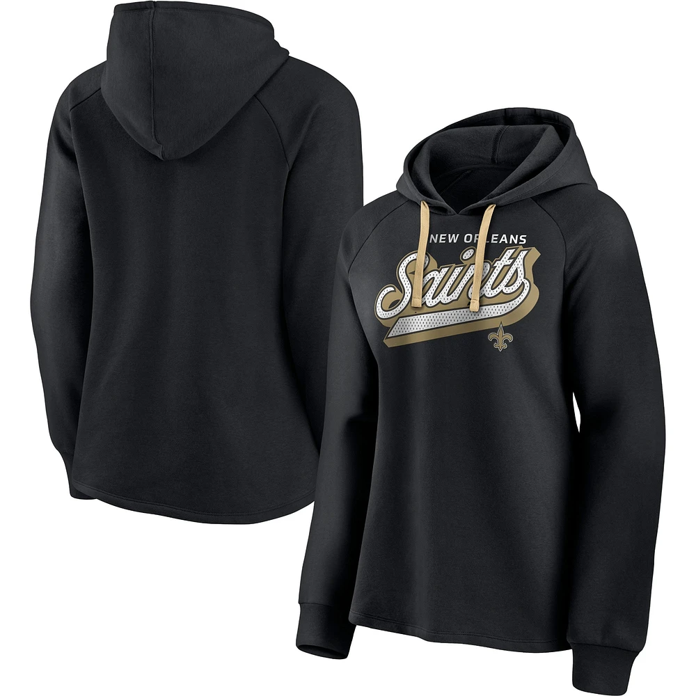 Women's Fanatics Black New Orleans Saints First Contact Raglan Pullover Hoodie