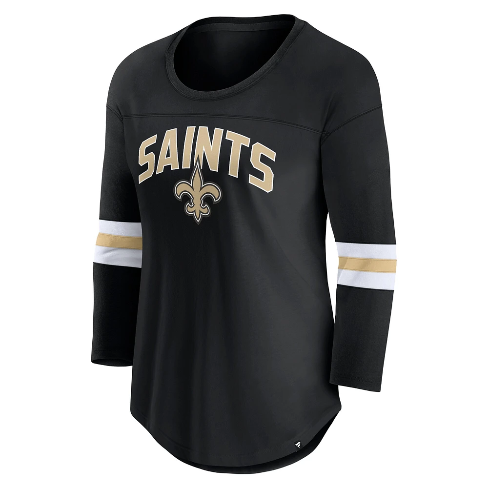 T-shirt à manches 3/4 avec logo de la première équipe des New Orleans Saints Fanatics pour femme noir