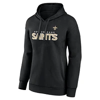 Women's Fanatics Black New Orleans Saints Iconic Cotton Fleece Checklist Pullover Hoodie