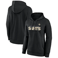 Women's Fanatics Black New Orleans Saints Iconic Cotton Fleece Checklist Pullover Hoodie