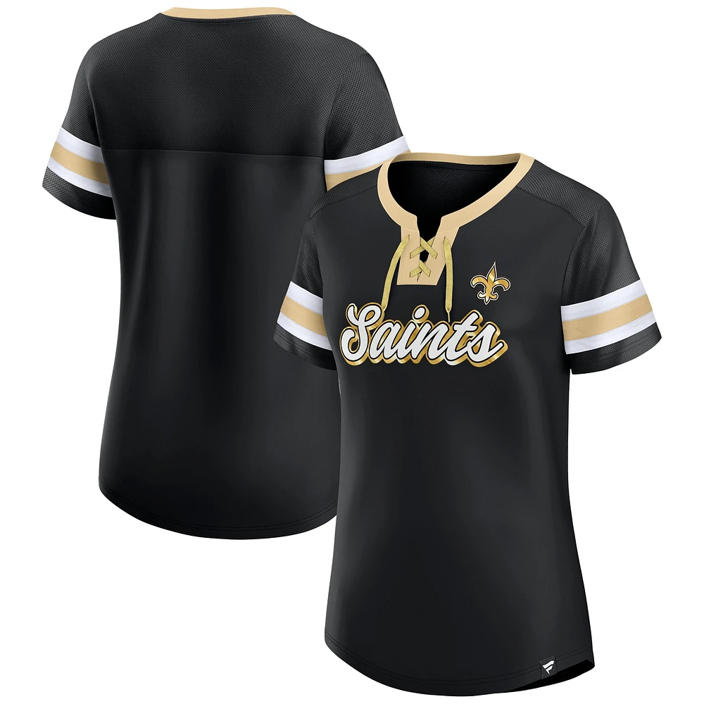 Women's Fanatics Black New Orleans Saints Original State Lace-Up T-Shirt