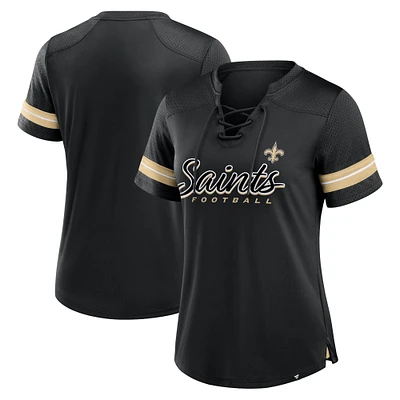 Women's Fanatics Black New Orleans Saints Play Script Lace-Up T-Shirt