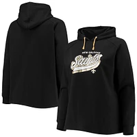 Women's Fanatics Black New Orleans Saints Plus First Contact Raglan Pullover Hoodie