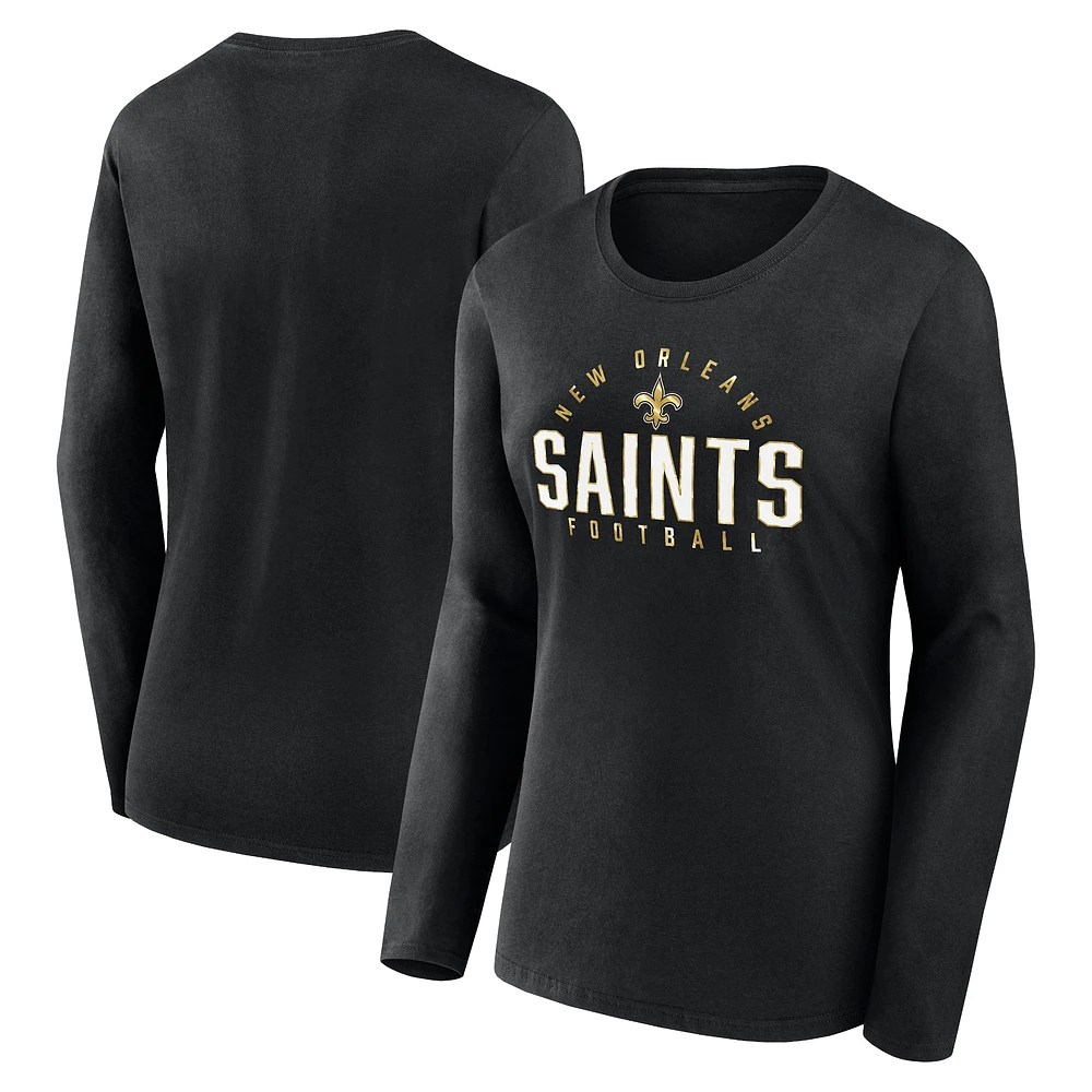 T-shirt noir à manches longues Fanatics New Orleans Saints grande taille pour femmes Foiled Play