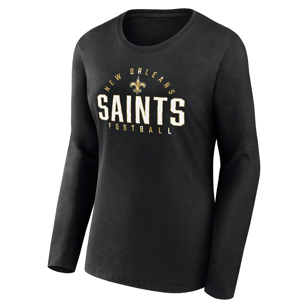 T-shirt noir à manches longues Fanatics New Orleans Saints grande taille pour femmes Foiled Play