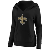 Women's Fanatics Black New Orleans Saints Primary Team Logo V-Neck Pullover Hoodie