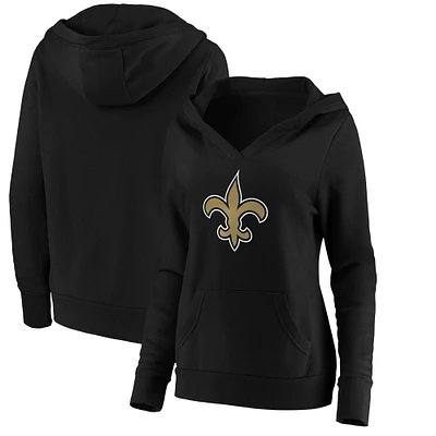 Women's Fanatics Black New Orleans Saints Primary Team Logo V-Neck Pullover Hoodie