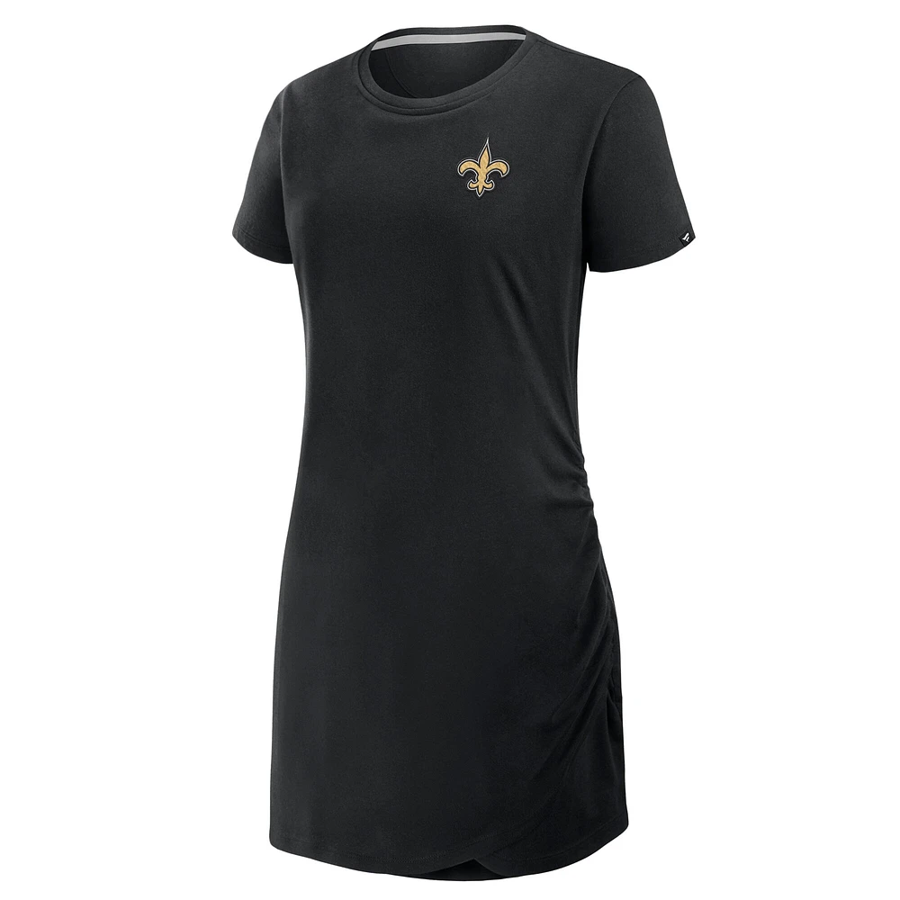 Women's Fanatics Black New Orleans Saints Ruched Drape T-Shirt Dress