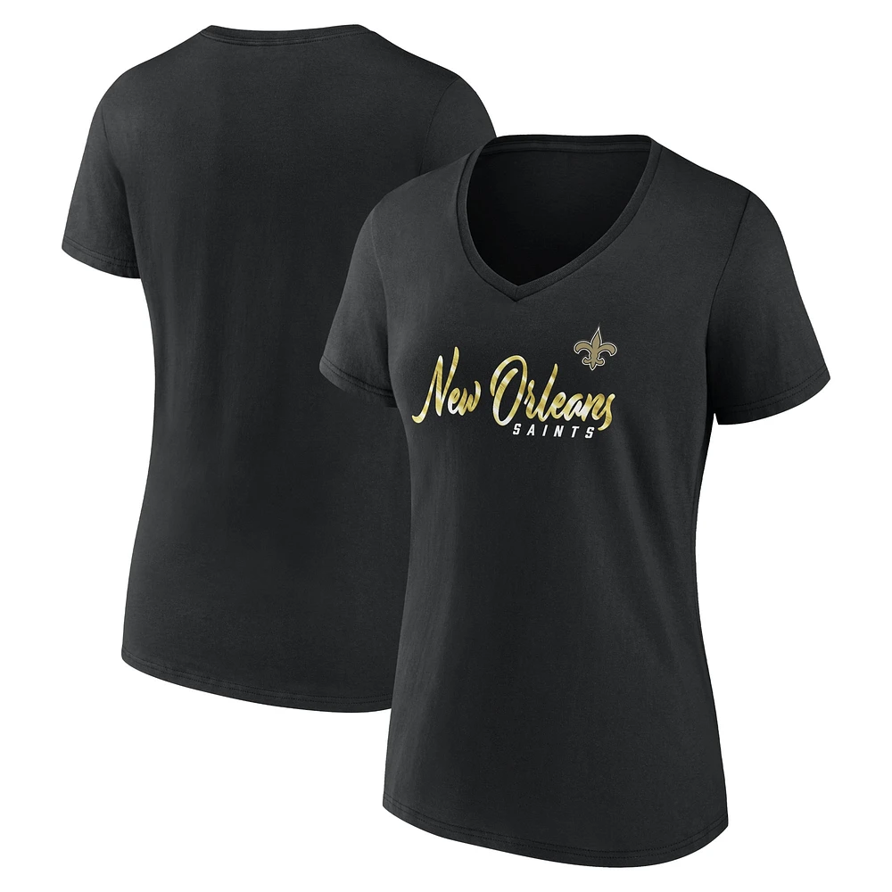 T-shirt noir à col en V Fanatics New Orleans Saints Shine Time pour femmes