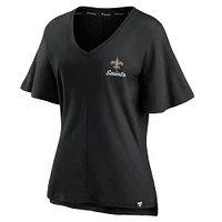 T-shirt noir à col en V Fanatics New Orleans Saints Southpaw Flutter pour femmes