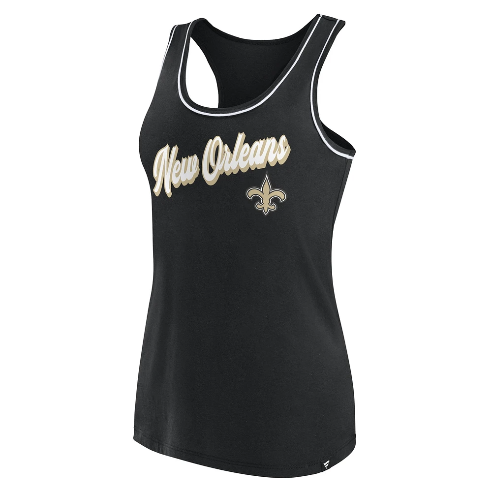 Women's Fanatics Black New Orleans Saints Wordmark Logo Racerback Scoop Neck Tank Top