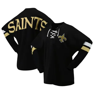 New Orleans Saints Fanatics Branded Women's Spirit Jersey Lace-Up V-Neck Long Sleeve T-Shirt - Black