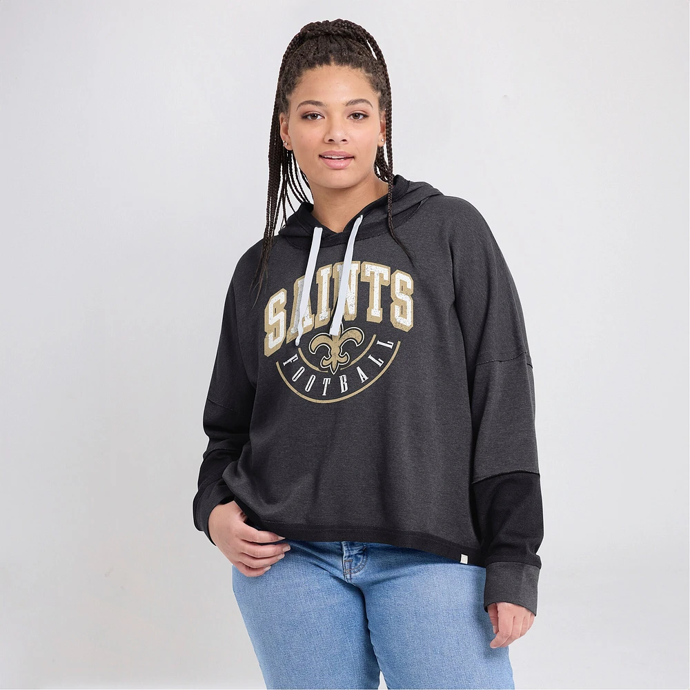 Sweat à capuche pour femmes Fanatics Charcoal New Orleans Saints Lightewight Modest Crop Lounge Casque Arch