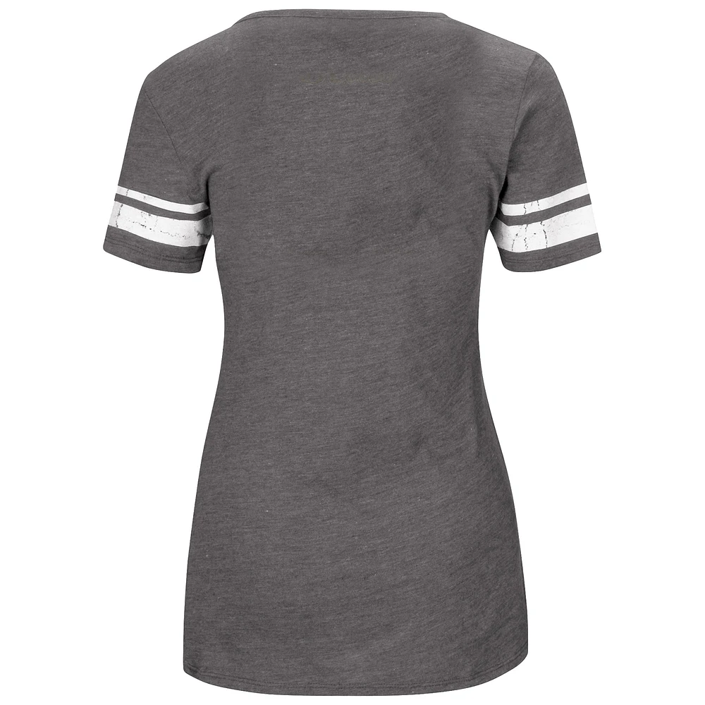 T-shirt à manches raglan et col cranté avec logo Fanatics Charcoal New Orleans Saints pour femmes, grande taille