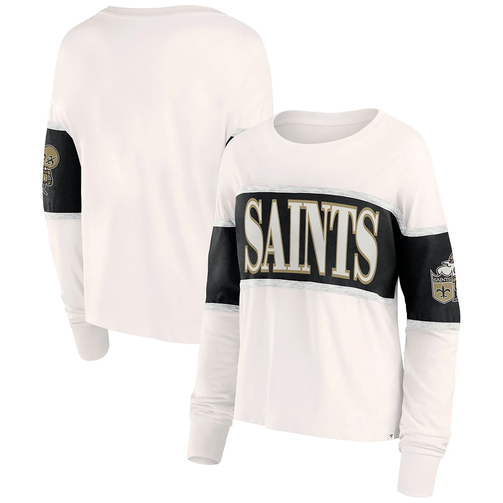 T-shirt à manches longues Fanatics Cream New Orleans Saints Antique Block pour femmes