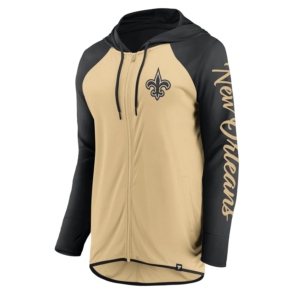 Sweat à capuche entièrement zippé avec inscription New Orleans Saints doré/noir Fanatics pour femme