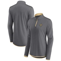 Women's Fanatics  Gray New Orleans Saints Corner Long Sleeve 1/4 Zip Top