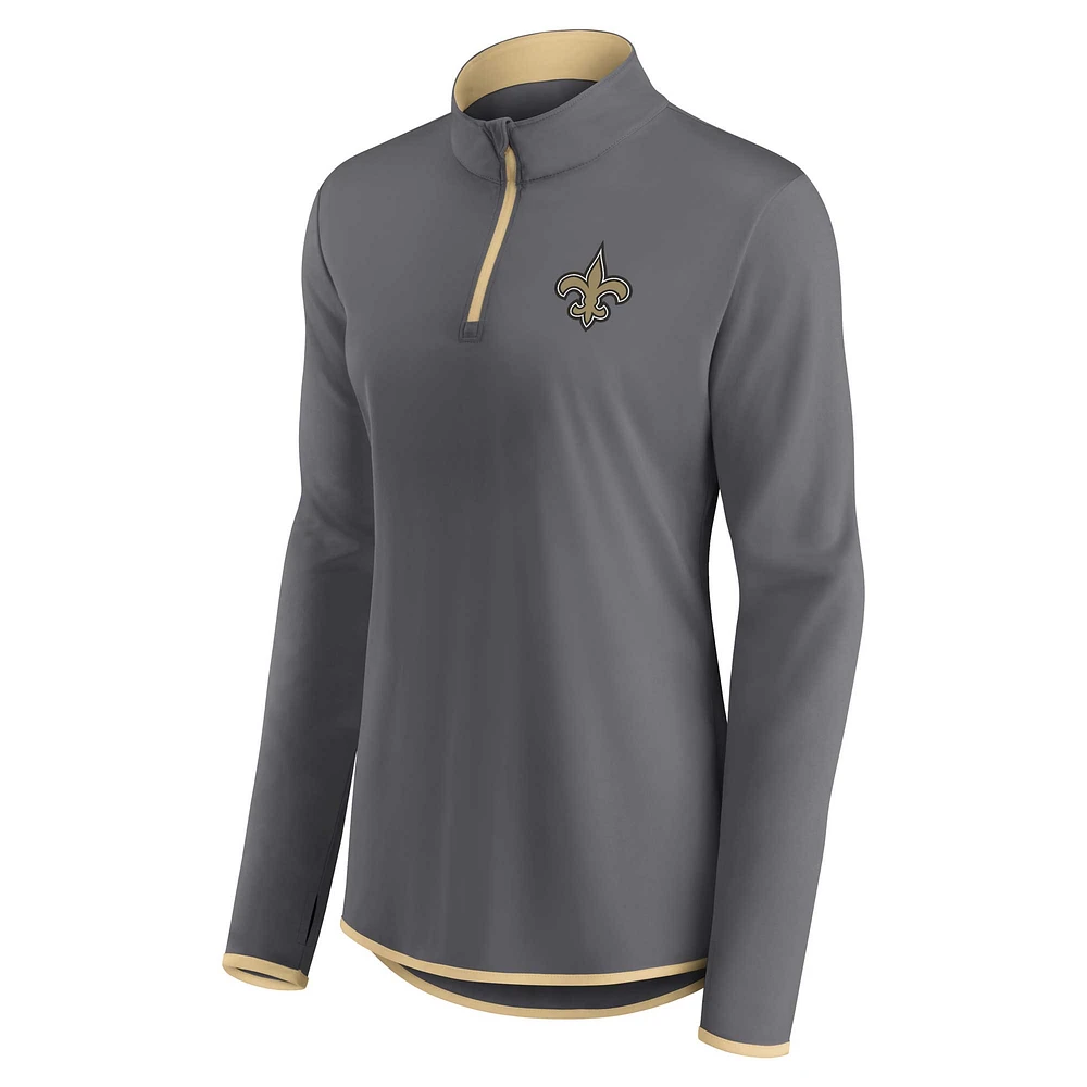 Women's Fanatics  Gray New Orleans Saints Corner Long Sleeve 1/4 Zip Top