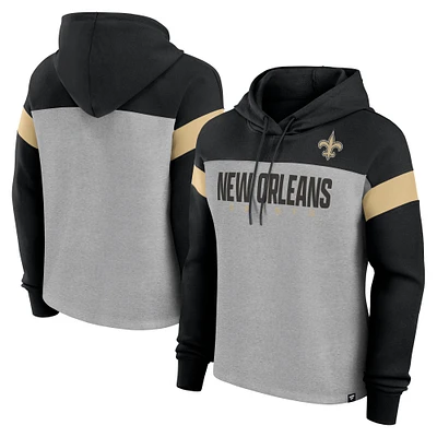 Women's Fanatics Heather Gray/Black New Orleans Saints Bold Play Call Pullover Hoodie