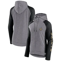 Women's Fanatics  Heather Gray/College Black New Orleans Saints Blind Side Lightweight Full-Zip Hoodie
