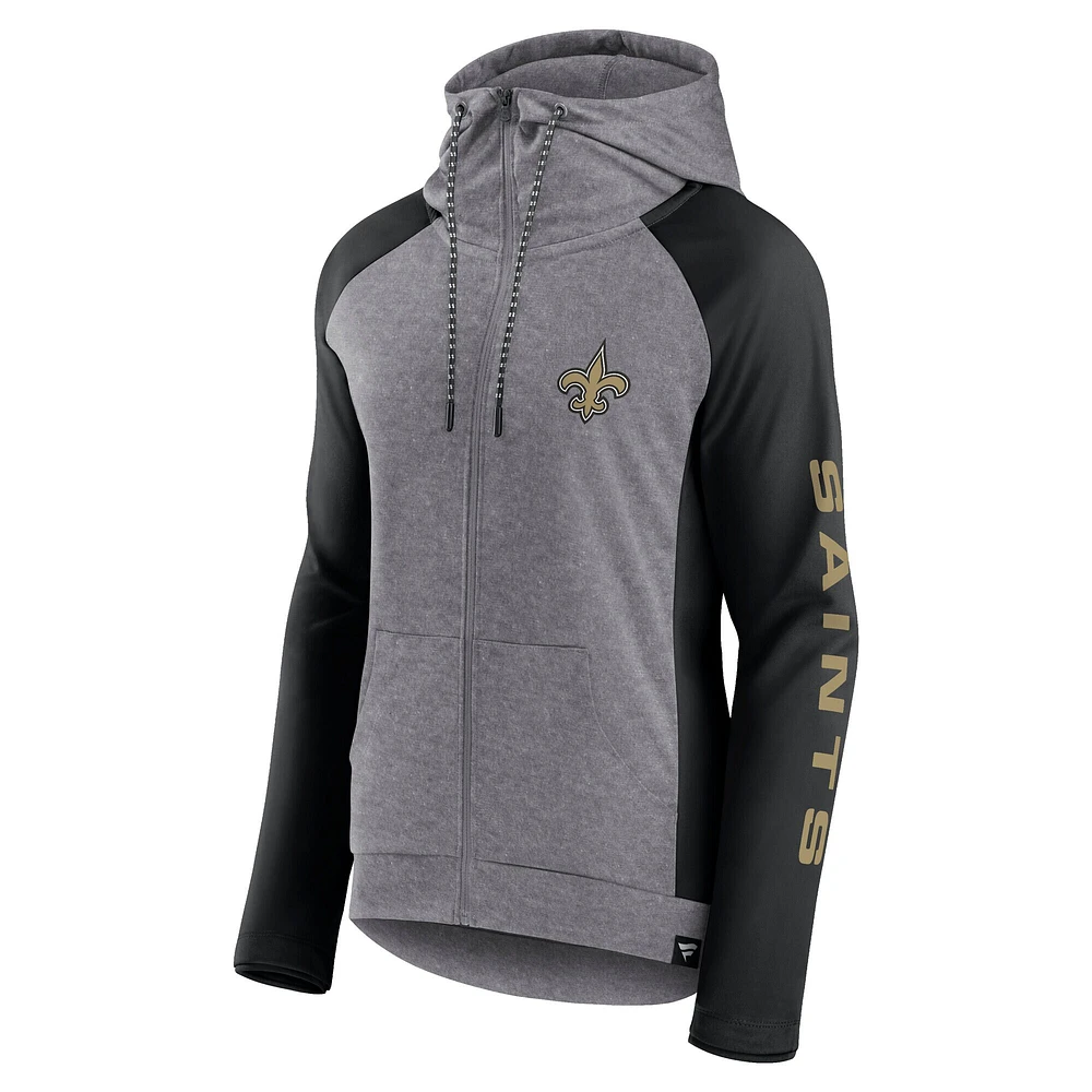 Women's Fanatics  Heather Gray/College Black New Orleans Saints Blind Side Lightweight Full-Zip Hoodie
