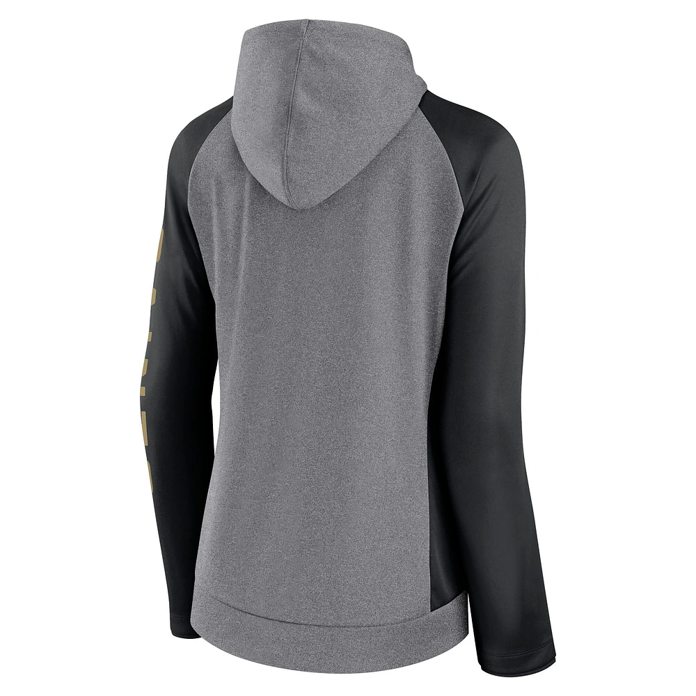 Women's Fanatics  Heather Gray/College Black New Orleans Saints Blind Side Lightweight Full-Zip Hoodie